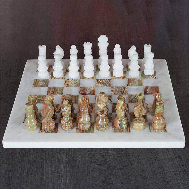 Green and white 2024 marble chess set