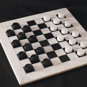 White and Black Handmade 15 Inches Marble Tournament Checkers Set