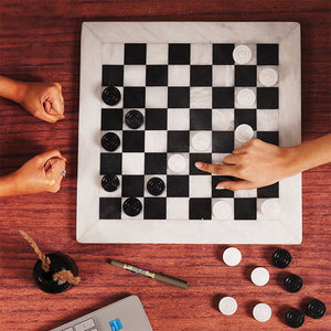 White and Black Handmade 15 Inches Marble Tournament Checkers Set